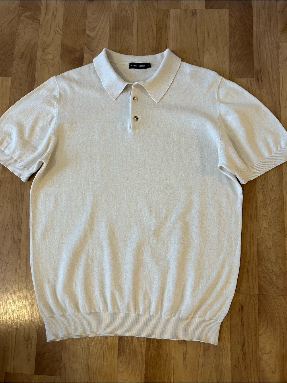 Paul Fredrick Men's Cream Knit Polo - Picture 3 of 8